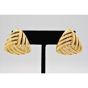 TAT Vintage Earrings Off White Enamel Gold Tone Chunky NOS 1980s Signed BinAR